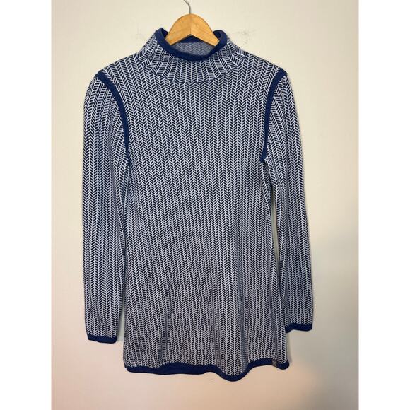 Title Nine Barra Tunic Sweater Medium Blue Herringbone Merino Wool Zip Pocket - Picture 1 of 7